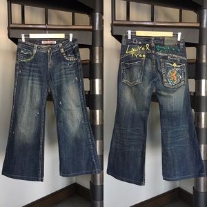 Drive Jeans sz 27 Exotic Vintage patch embroidery